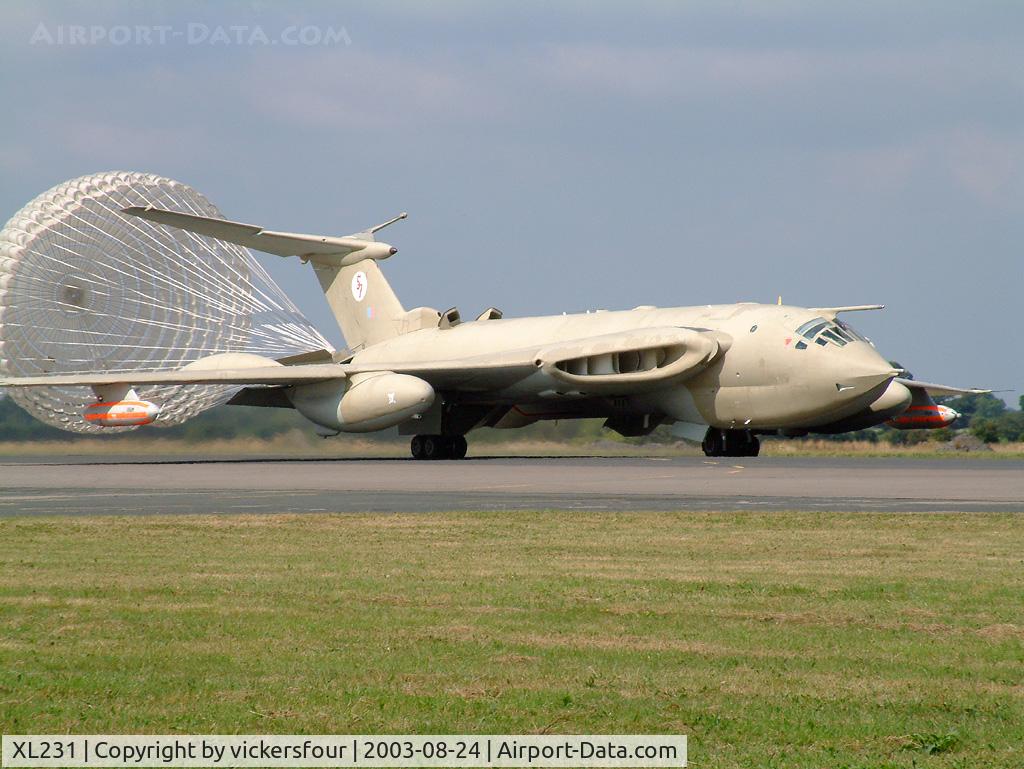 XL231, 1962 Handley Page Victor K.2 C/N HP80/76, Elvington Air Show 2003. Concluding another fast taxi demonstration with the brake chute deployed.