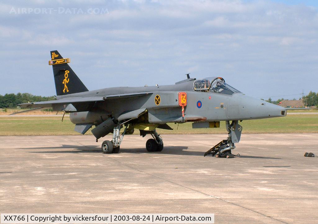 XX766, 1975 Sepecat Jaguar GR.1 C/N S.63, Elvington Air Show 2003. Royal Air Force. 16 (R) Squadrons 2003 Jaguar GR1A display aircraft coded 'PE'.