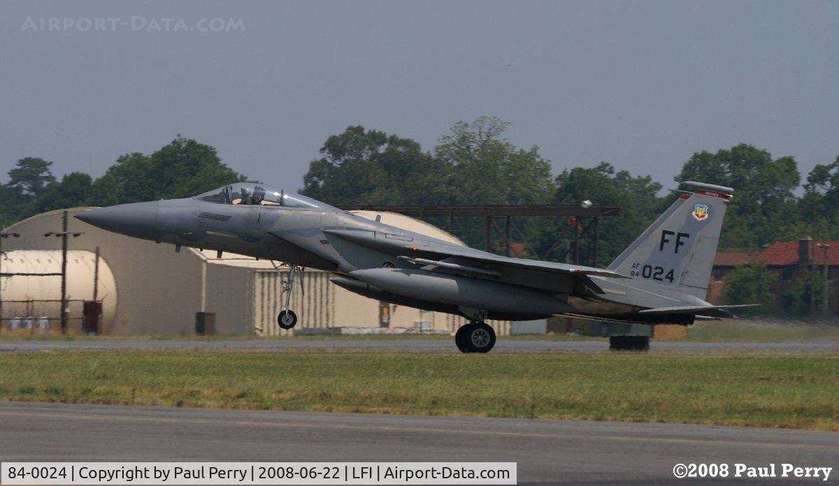 84-0024, 1984 McDonnell Douglas F-15C Eagle C/N 0935/C327, Riding out her landing roll with some wing drag