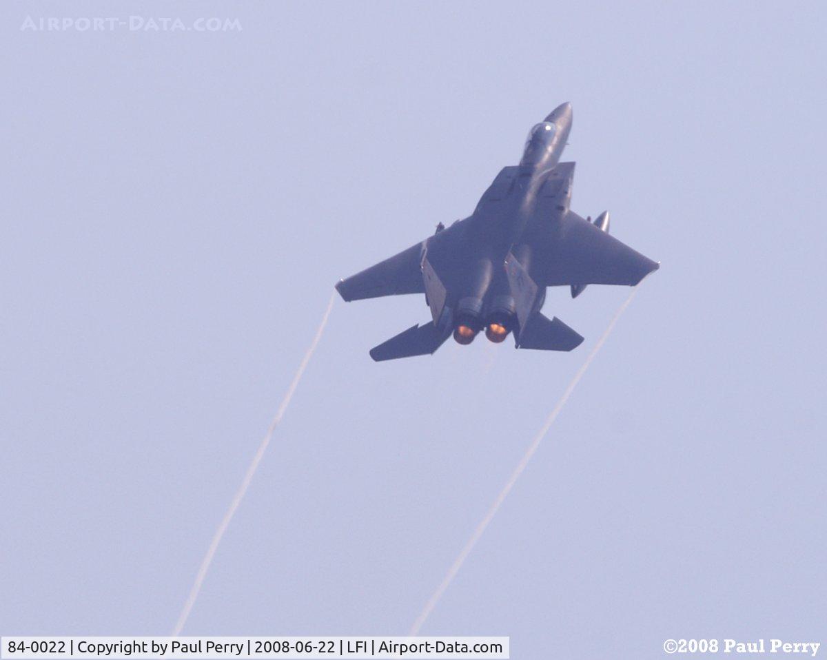 84-0022, 1984 McDonnell Douglas F-15C Eagle C/N 0932/C325, Burner climb into the sun, and streaming all the way