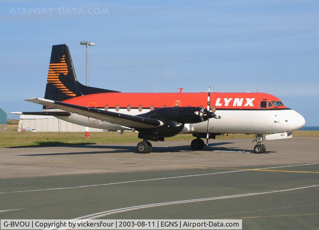 G-BVOU, 1973 Hawker Siddeley HS.748 Series 2A C/N 1721, Emerald Airways. Lynx Parcels scheme.