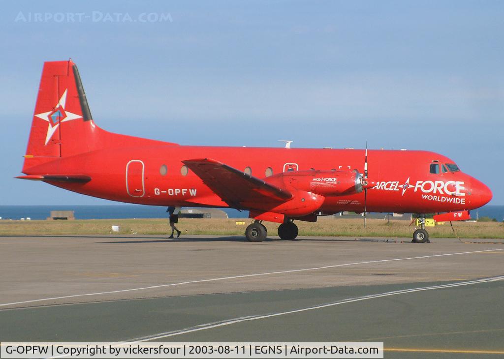 G-OPFW, 1972 Hawker Siddeley HS.748 Series 2A C/N 1714, Emerald Airways. Parcel Force Worldwide scheme.