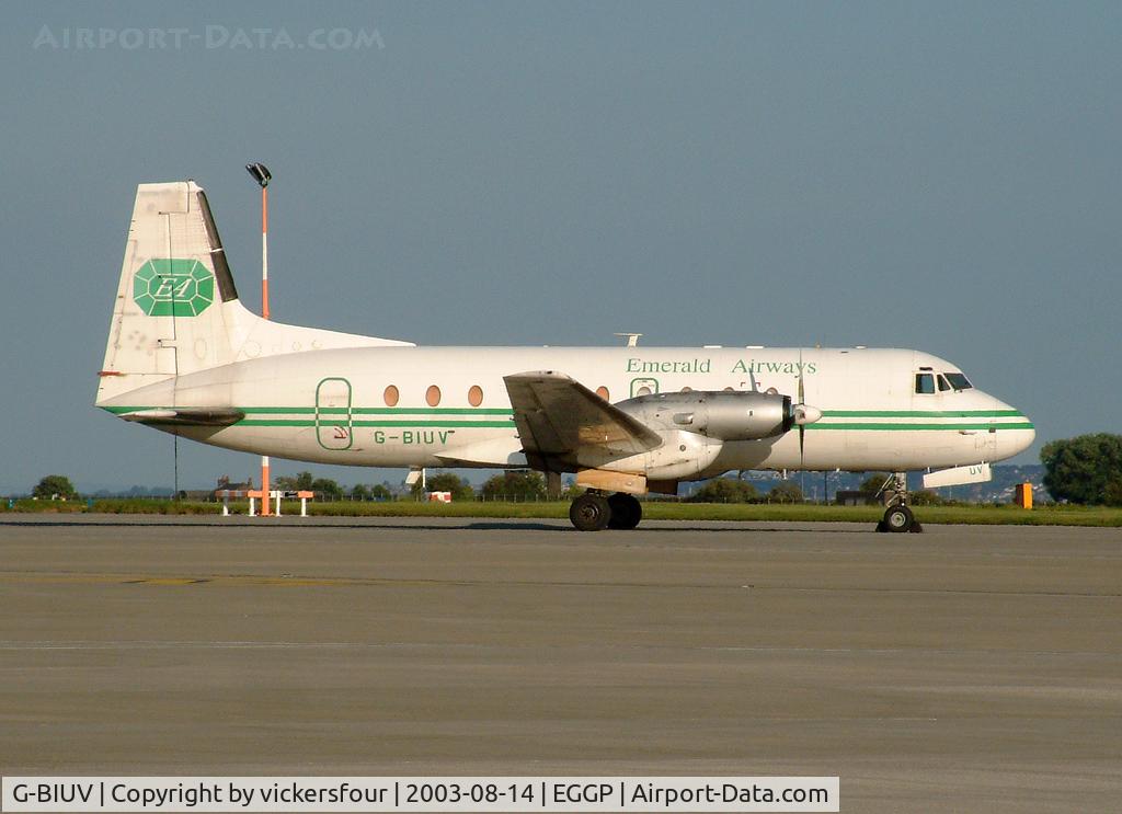 G-BIUV, 1971 Hawker Siddeley HS.748-275 Sr2A SCD C/N 1701, Emerald Airways. 'UV was fitted with a Large Freight door (LFD).