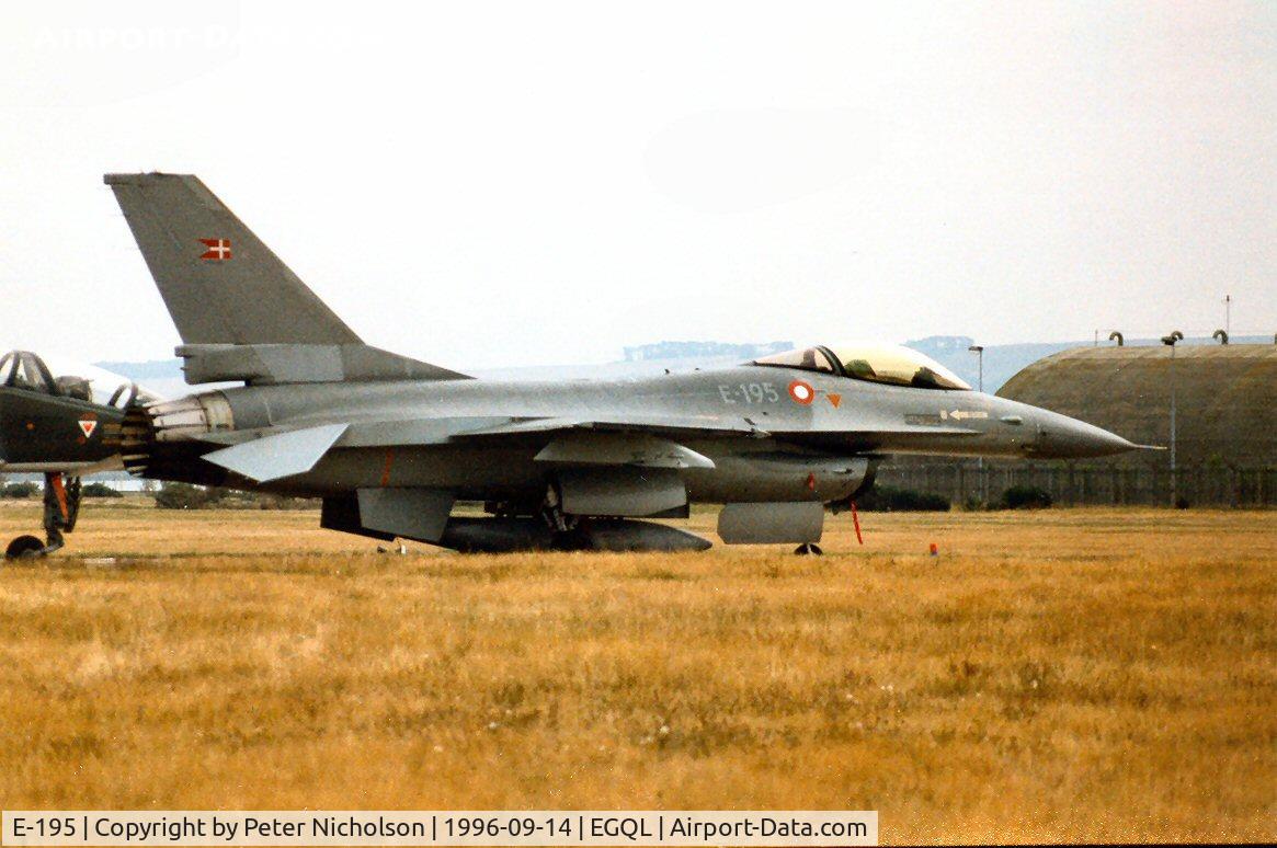 E-195, SABCA F-16AM Fighting Falcon C/N 6F-22, As an F-16A Falcon this aircraft of Esk 723 Royal Danish Air Force was on display at the 1996 RAF Leuchars Airshow.