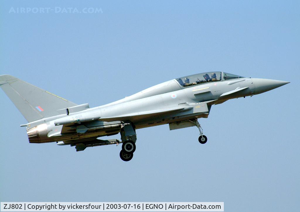 ZJ802, 2003 Eurofighter EF-2000 Typhoon T1 C/N 0011/BT003, BAe Warton. Returning from a test flight.