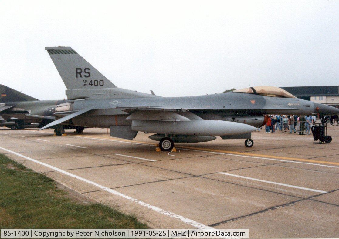 85-1400, 1985 General Dynamics F-16C Fighting Falcon C/N 5C-180, F-16C Falcon of Ramstein's 512th Tactical Fighter Squadron/86th Tactical Fighter Wing on display at the 1991 RAF Mildenhall Air Fete.
