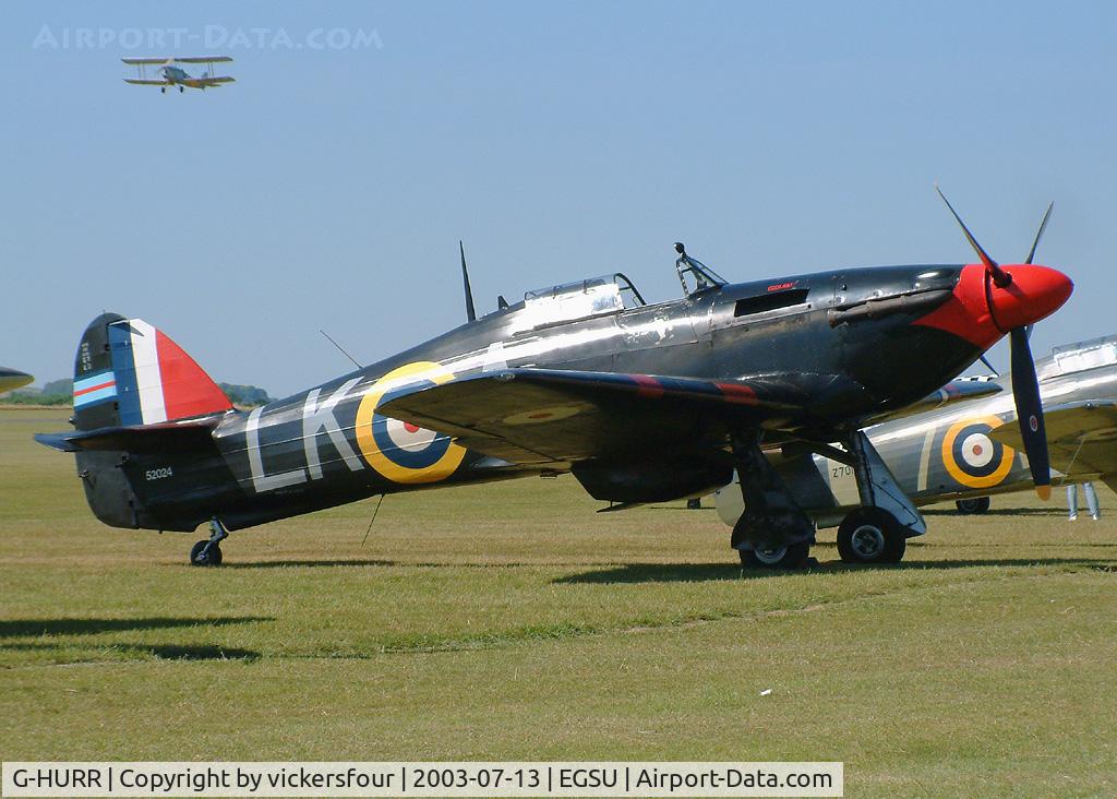 G-HURR, 1942 Hawker (CCF) Hurricane Mk12 C/N 52024, Privately owned. Wears RAF markings coded 'LK-A'.