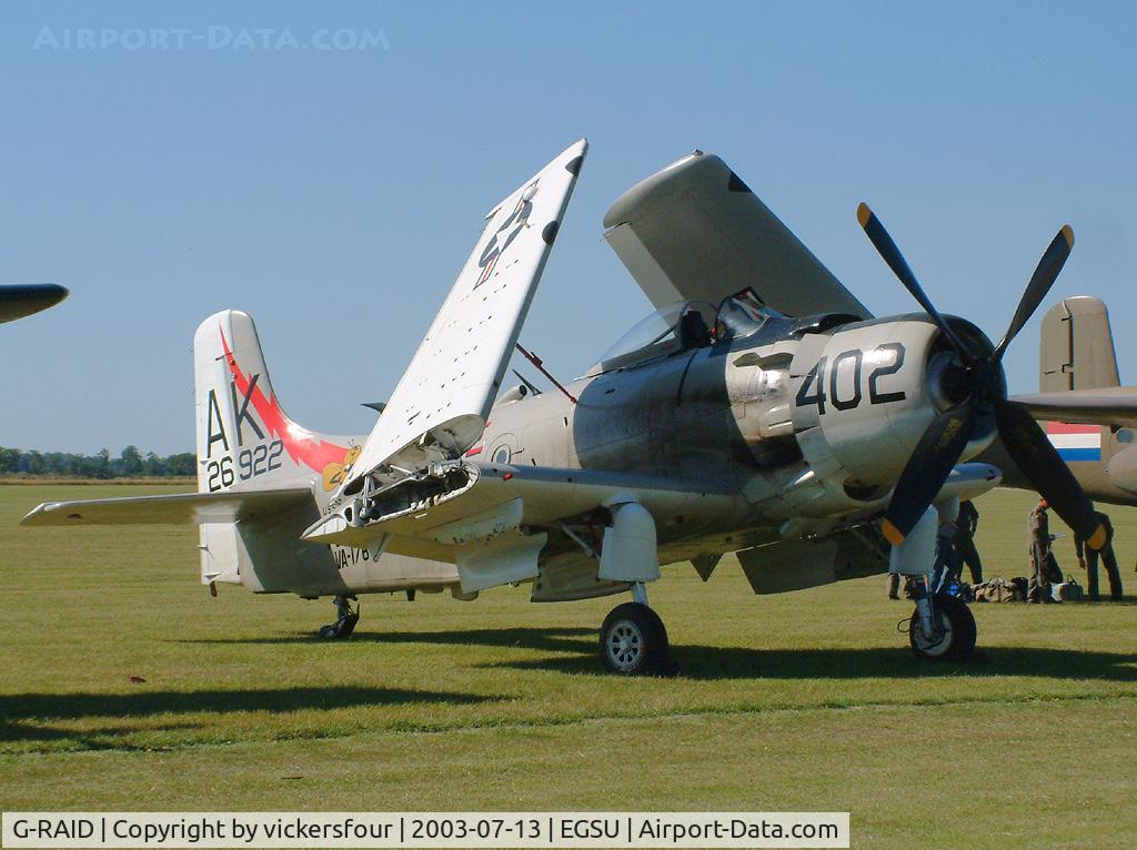 G-RAID, 1948 Douglas A-1D Skyraider (AD-4NA) C/N 7722, The Fighter Collection. Wears US Navy markings coded '402-AK'. US Navy BuNo 126922.