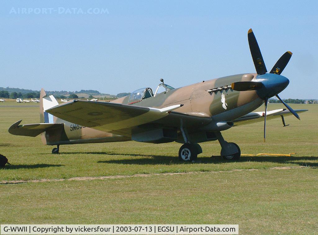 G-WWII, 1945 Supermarine 379 Spitfire F.XIVc C/N 6S/663452, The Fighter Collection. Wears RAF 17 Squadron markings 'YB-A' with serial SM832.