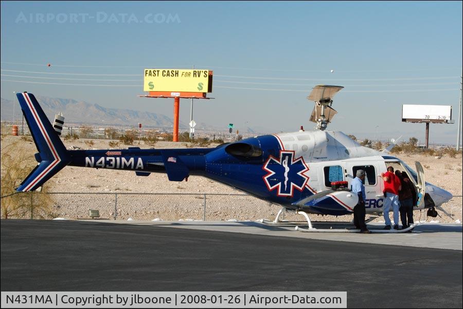 N431MA, 1983 Bell 222U C/N 47504, N431MA on the ground at Mercy Heliport, Henderson, NV