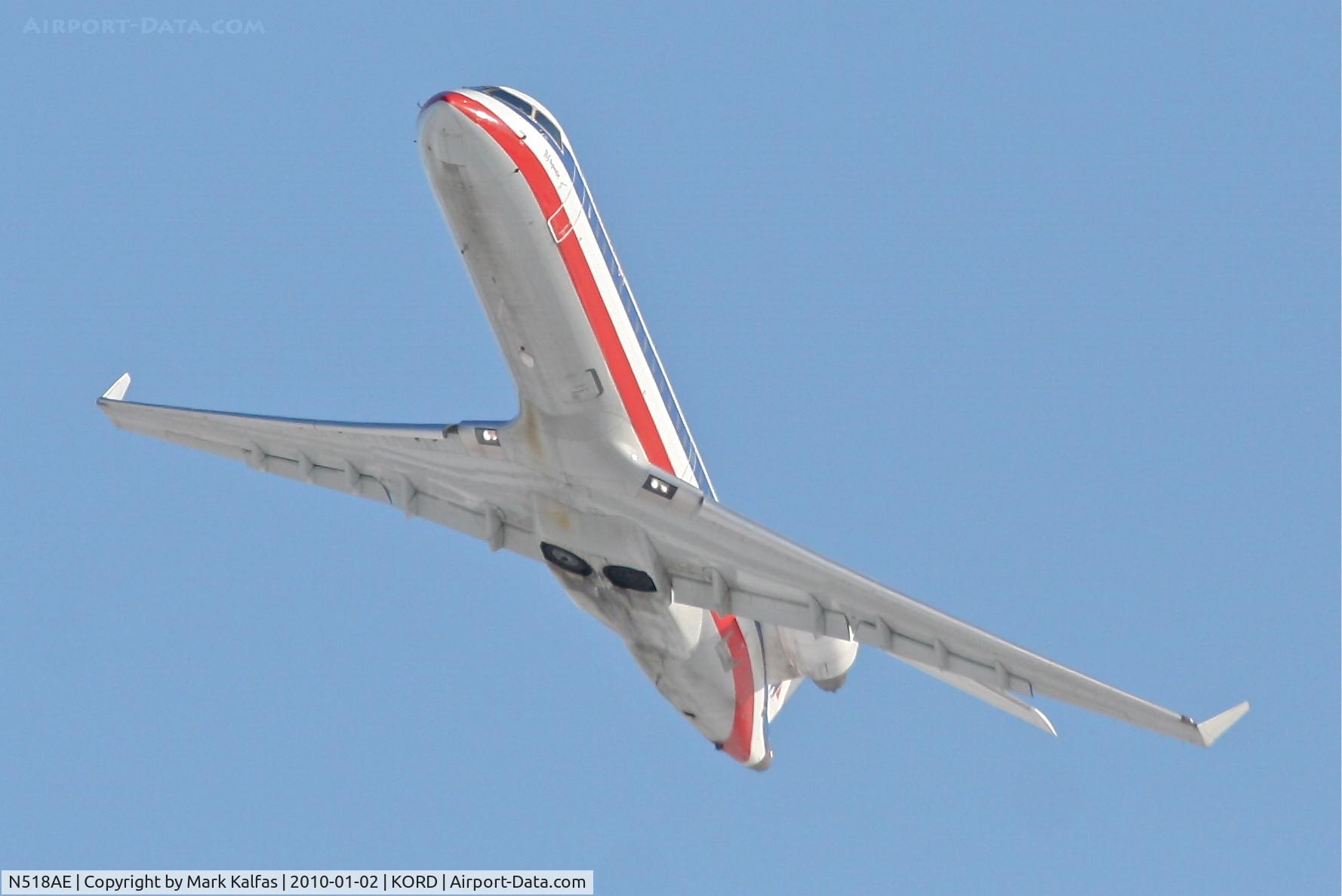 N518AE, 2003 Bombardier CRJ-701ER (CL-600-2C10) Regional Jet C/N 10126, American Eagle CRJ-700, EGF4352, 32L departure KORD to KABQ.