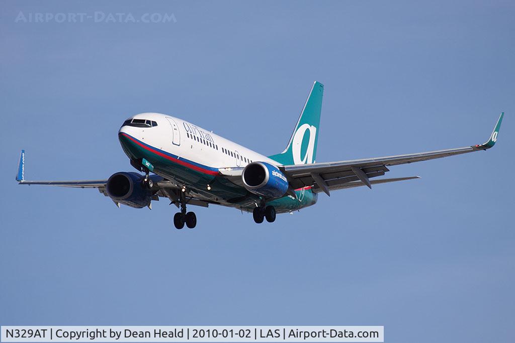 N329AT, 2007 Boeing 737-7BD C/N 36091, airTran Airways N329AT (FLT TRS775) from Hartsfield-Jackson Atlanta Int'l (KATL) on final to RWY 25L.