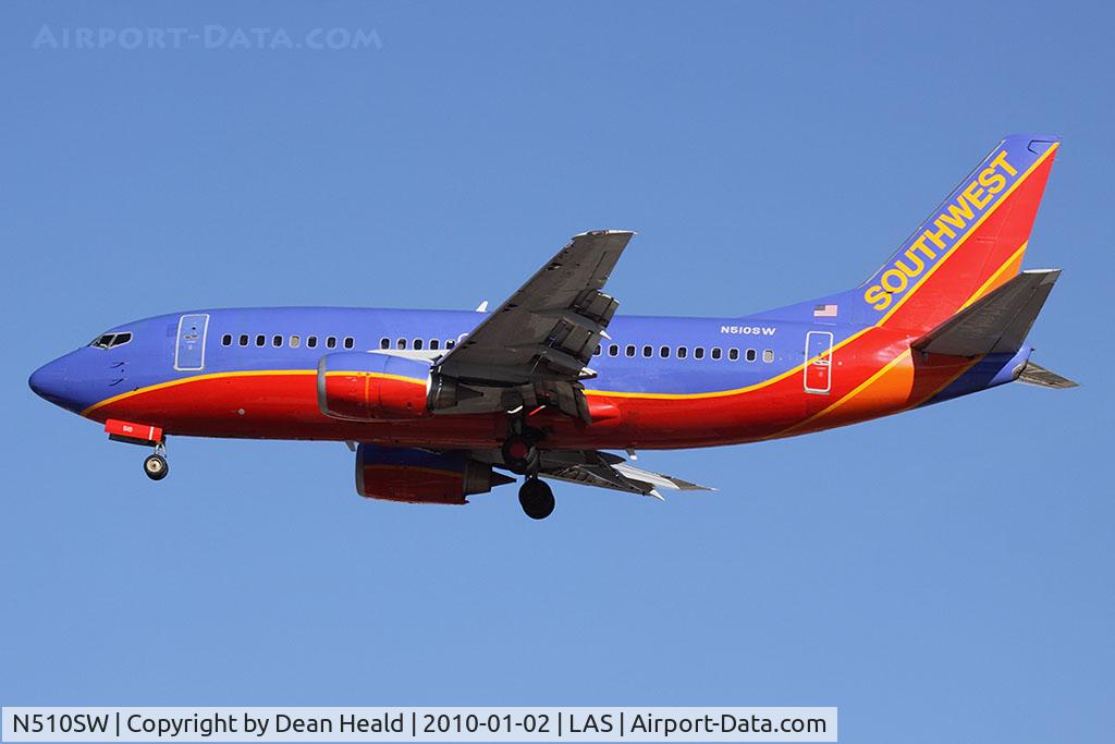 N510SW, 1990 Boeing 737-5H4 C/N 24187, Southwest Airlines N510SW (FLT SWA3071) from San Jose Int'l (KSJC) on final approach to RWY 25L.