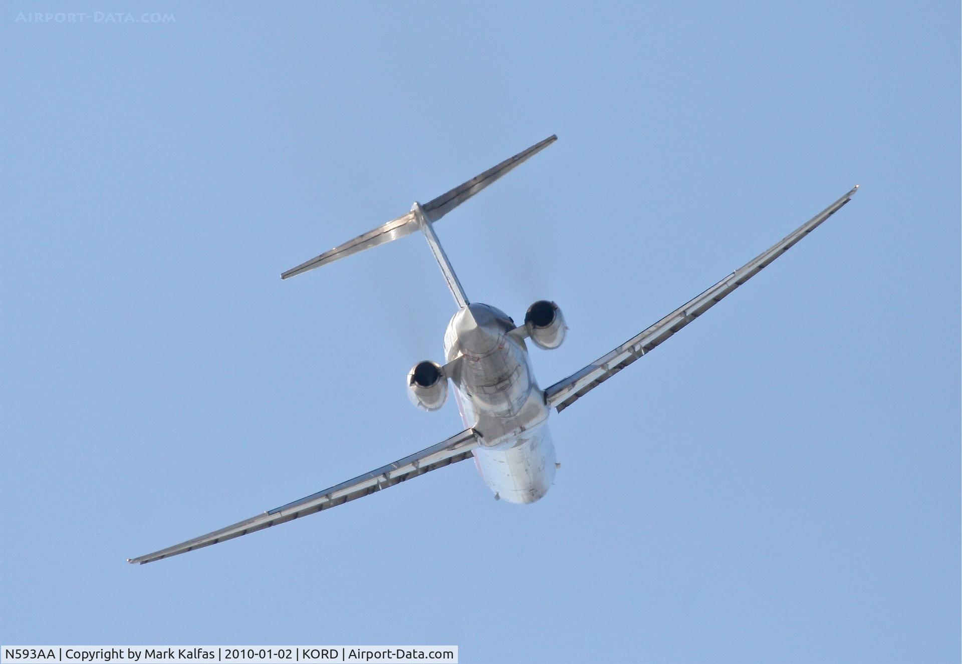 N593AA, 1991 McDonnell Douglas MD-83 (DC-9-83) C/N 53256, American Airlines MD-83, AAL1053, 32L departure KORD to KAUS.