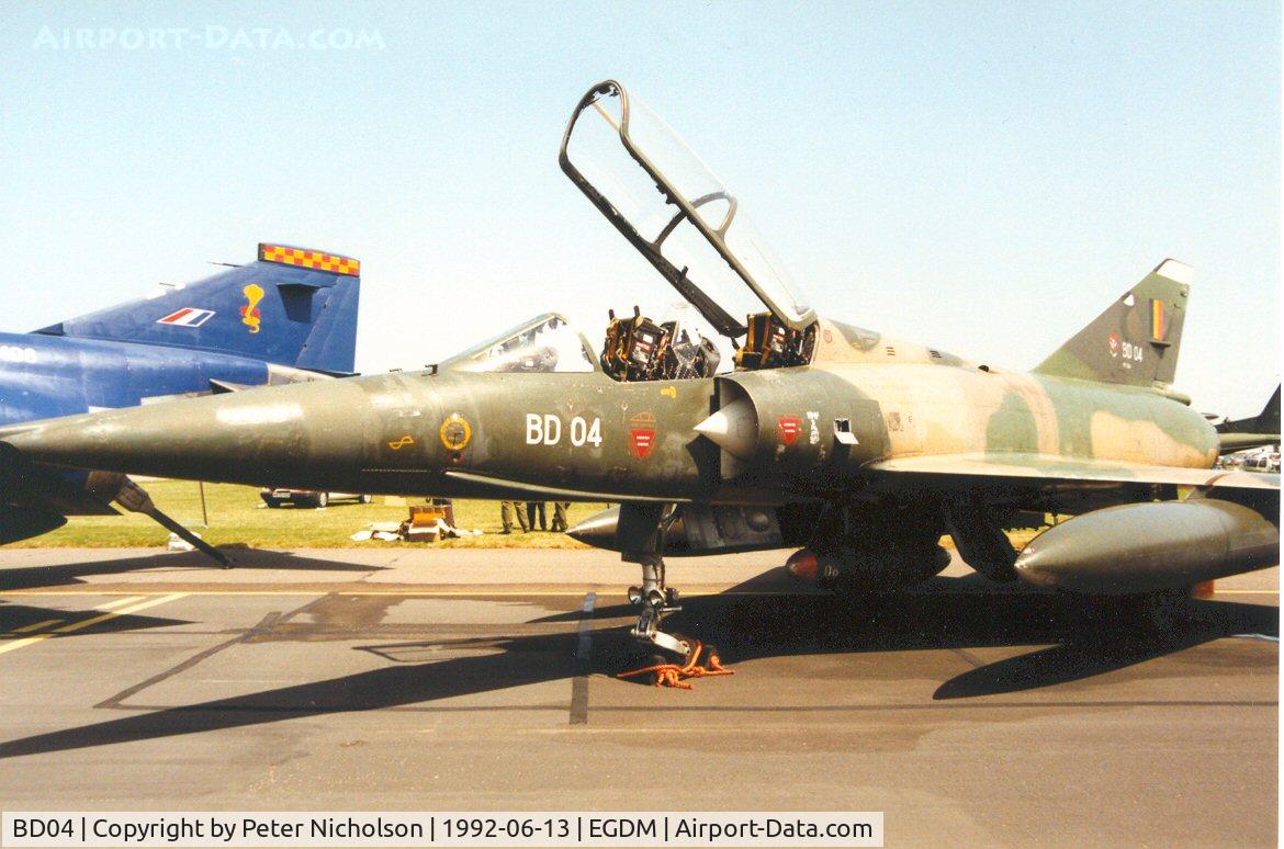 BD04, SABCA Mirage 5BD C/N 204, Mirage 5BD of 42 Squadron Belgian Air Force on display at the 1992 Air Tournament Intnl at Boscombe Down.