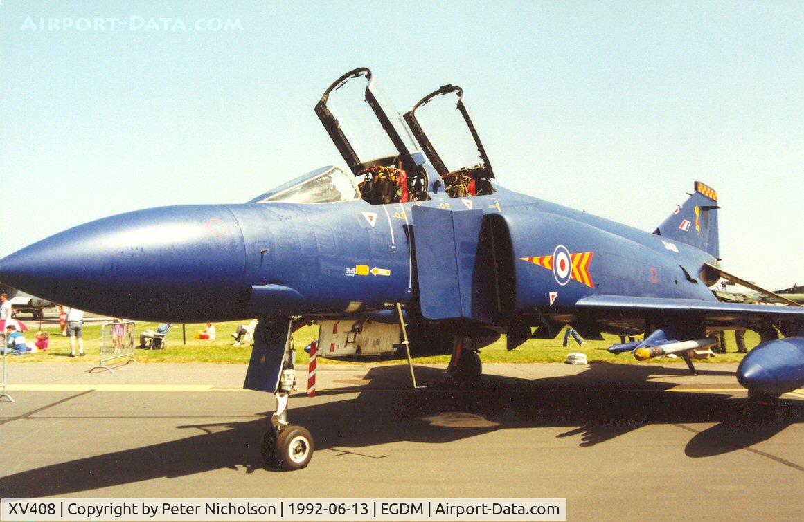 XV408, 1968 McDonnell Douglas Phantom FGR2 C/N 2946, Phantom FGR.2 of 56 Squadron, but wearing 92 Squadron's colours, on display at the 1992 Air Tournament Intnl at Boscombe Down.