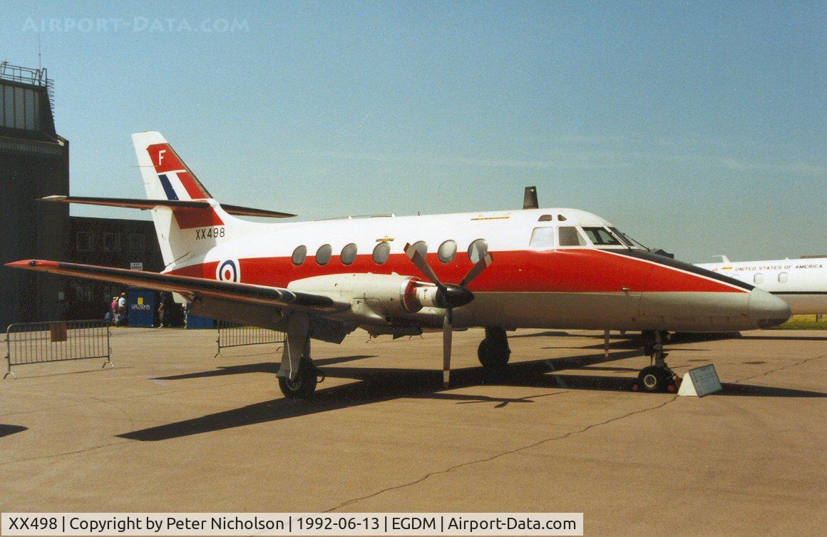 XX498, 1976 Scottish Aviation HP-137 Jetstream T.1 C/N 424, Jetstream T.1 of 6 Flying Training School at RAF Finningley on display at the 1992 Air Tournament Intnl at Boscombe Down.
