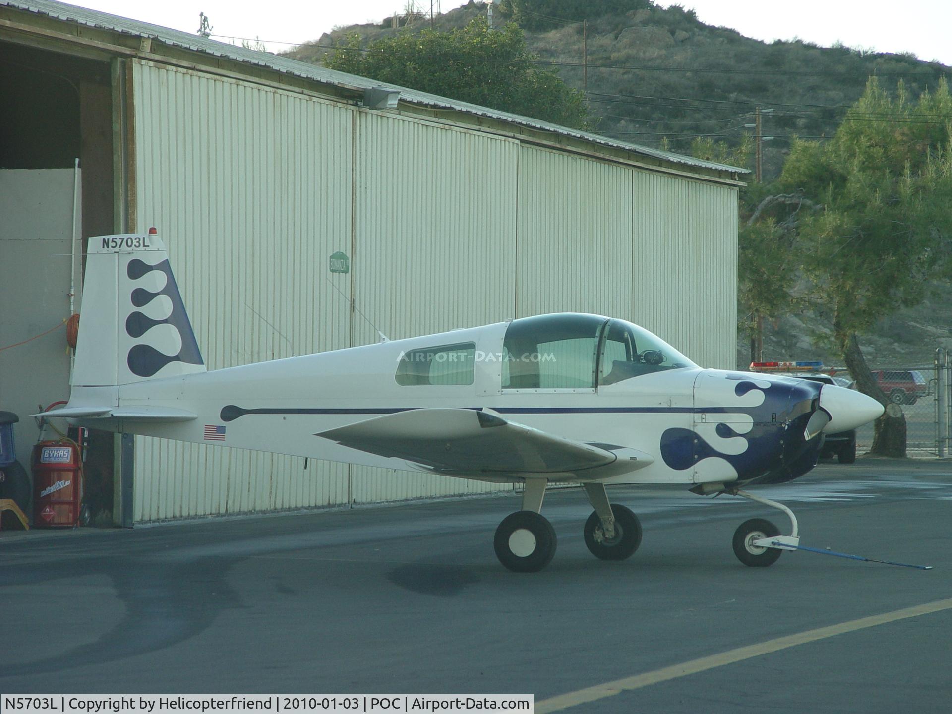N5703L, 1969 American AA-1 Yankee C/N AA1-0103, Pulled out for hanger work
