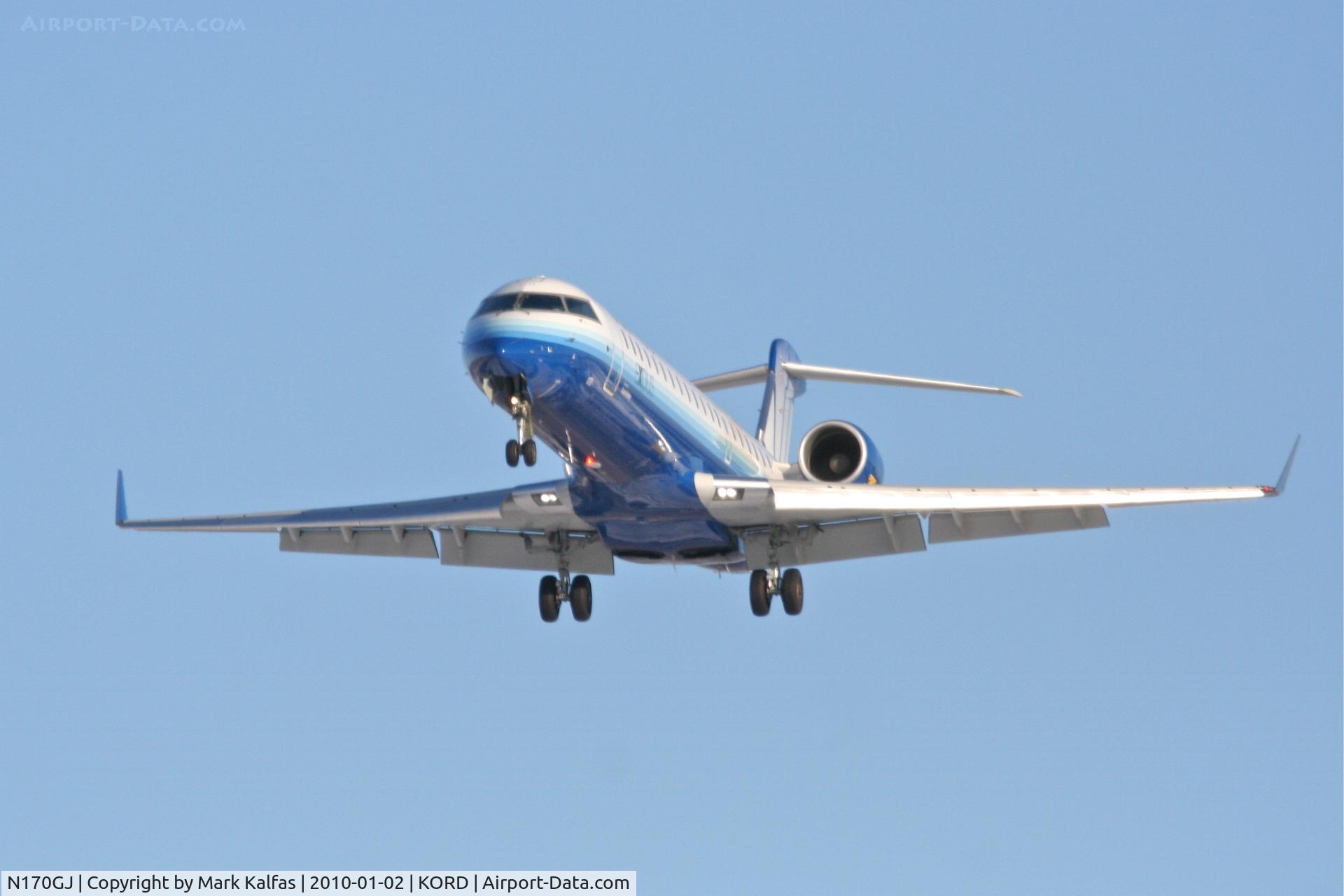 N170GJ, Bombardier CRJ-702ER NG (CL-600-2C10) Regional Jet C/N 10280, GoJet/United Express, CRJ7, GJS7354 arriving KORD 27L to KBTV.