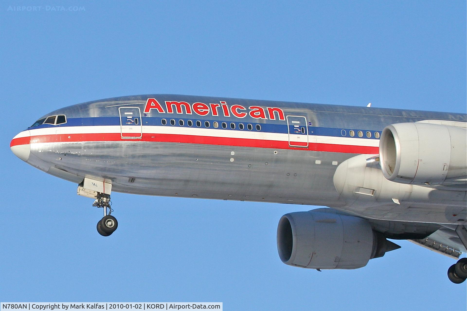 N780AN, 1999 Boeing 777-223 C/N 29956, American Airlines Boeing 777-223, AAL2350, arriving RWY 28 KORD from KDFW.
