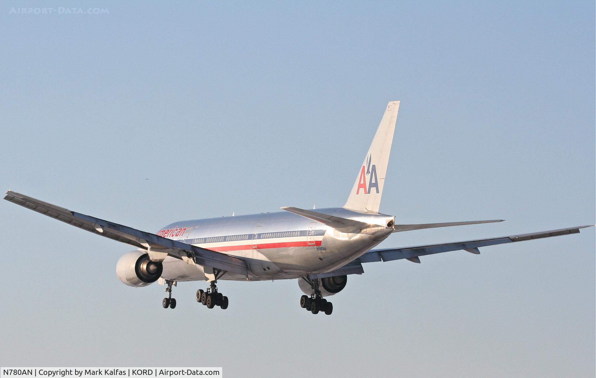 N780AN, 1999 Boeing 777-223 C/N 29956, American Airlines Boeing 777-223, AAL2350, arriving RWY 28 KORD from KDFW.