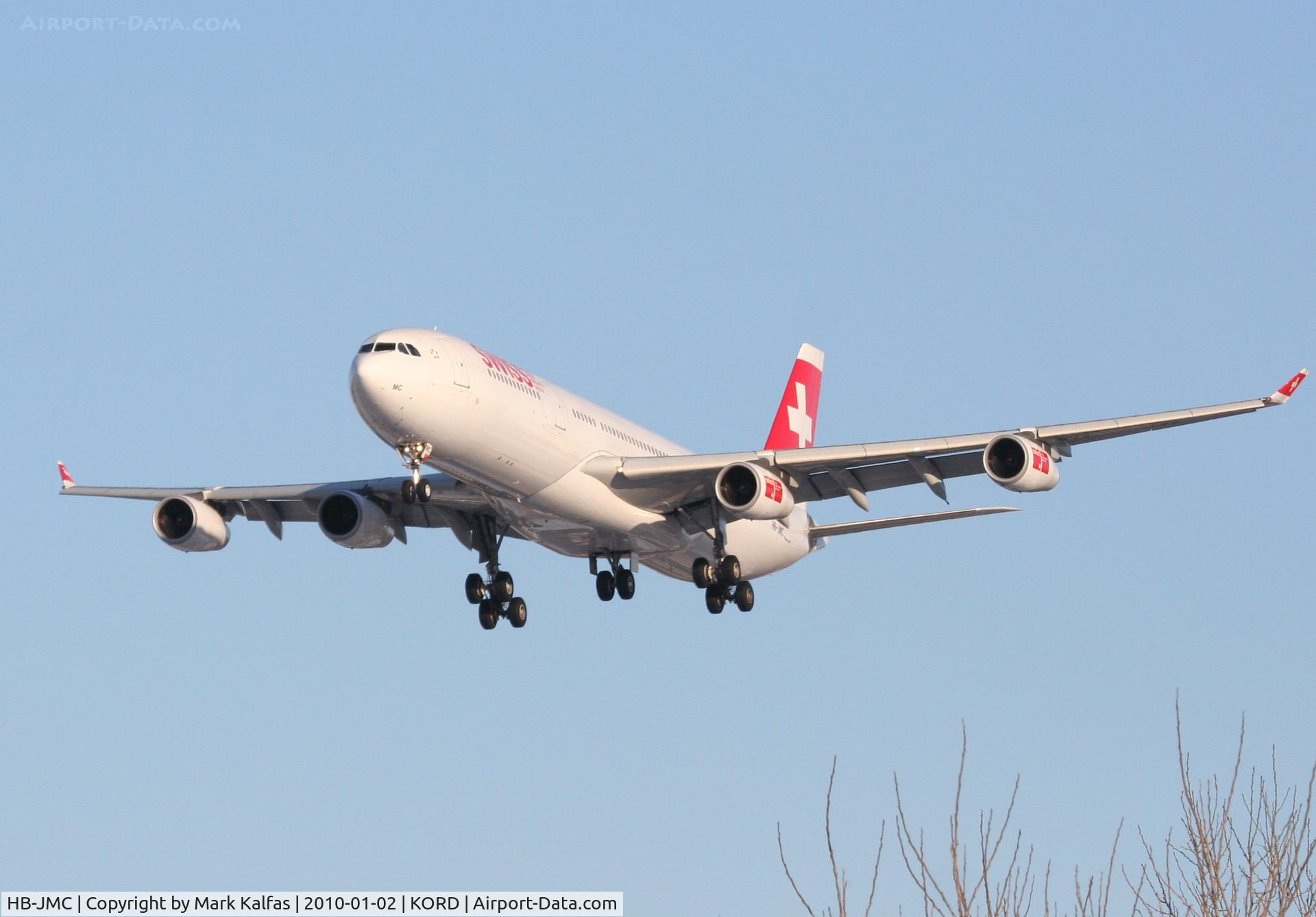 HB-JMC, 2003 Airbus A340-313 C/N 546, Swissair A340-313, SWR84T, arriving RWY 28 KORD from LSZH (Zurich).
