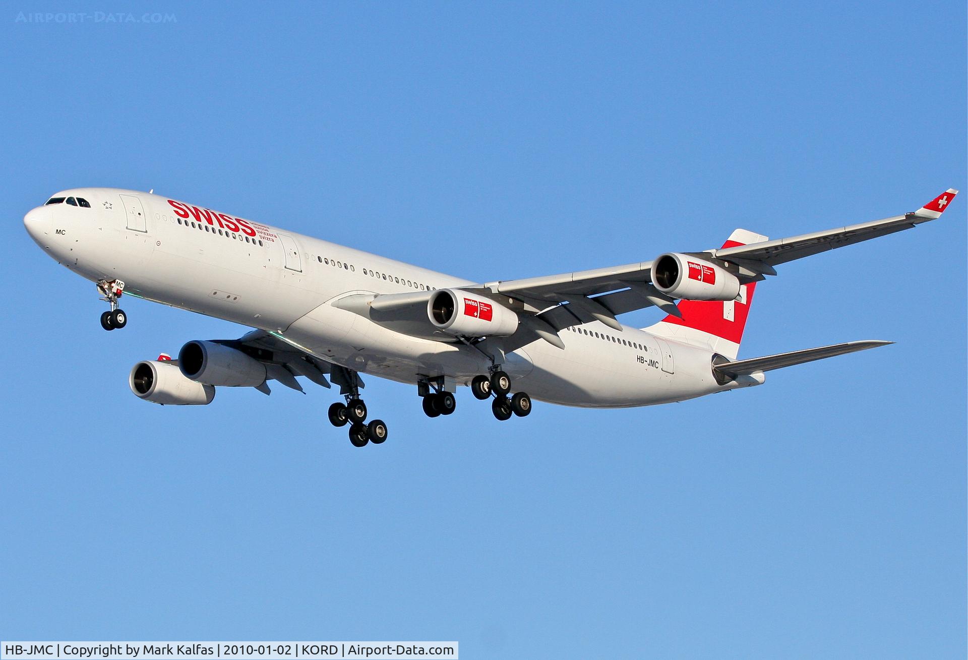 HB-JMC, 2003 Airbus A340-313 C/N 546, Swissair A340-313, SWR84T, arriving RWY 28 KORD from LSZH (Zurich).