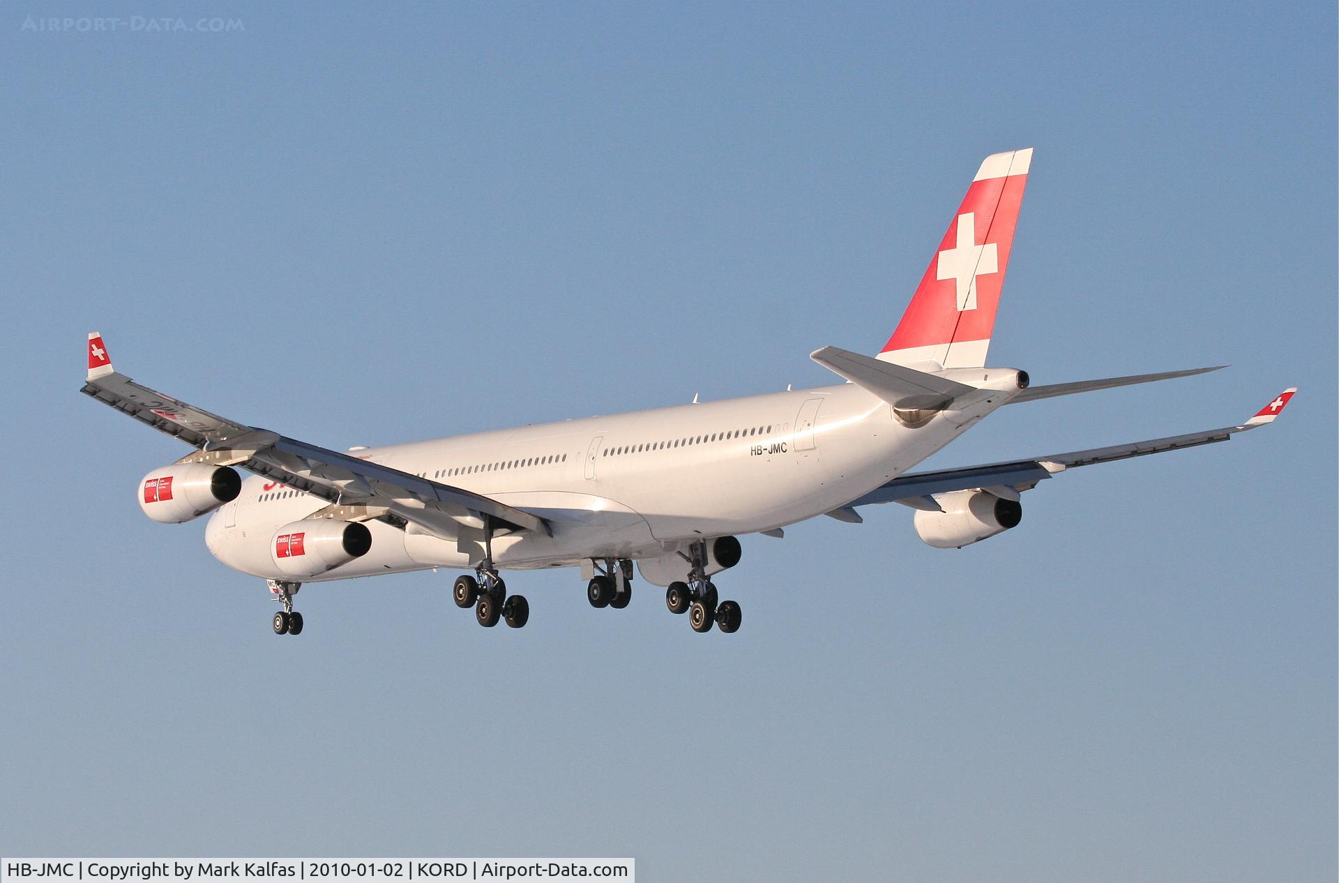 HB-JMC, 2003 Airbus A340-313 C/N 546, Swissair A340-313, SWR84T, arriving RWY 28 KORD from LSZH (Zurich).