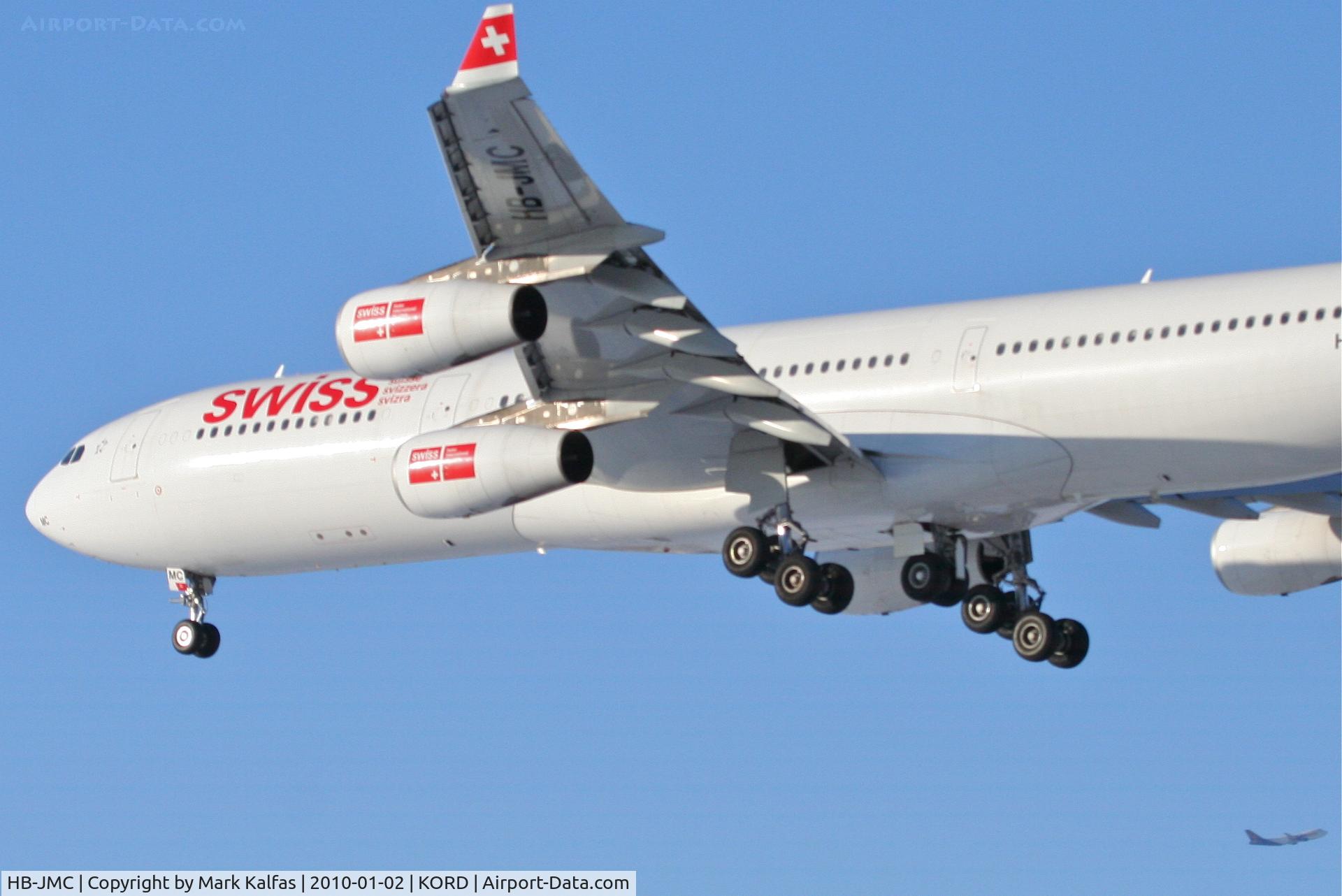 HB-JMC, 2003 Airbus A340-313 C/N 546, Swissair A340-313, SWR84T, arriving RWY 28 KORD from LSZH (Zurich).