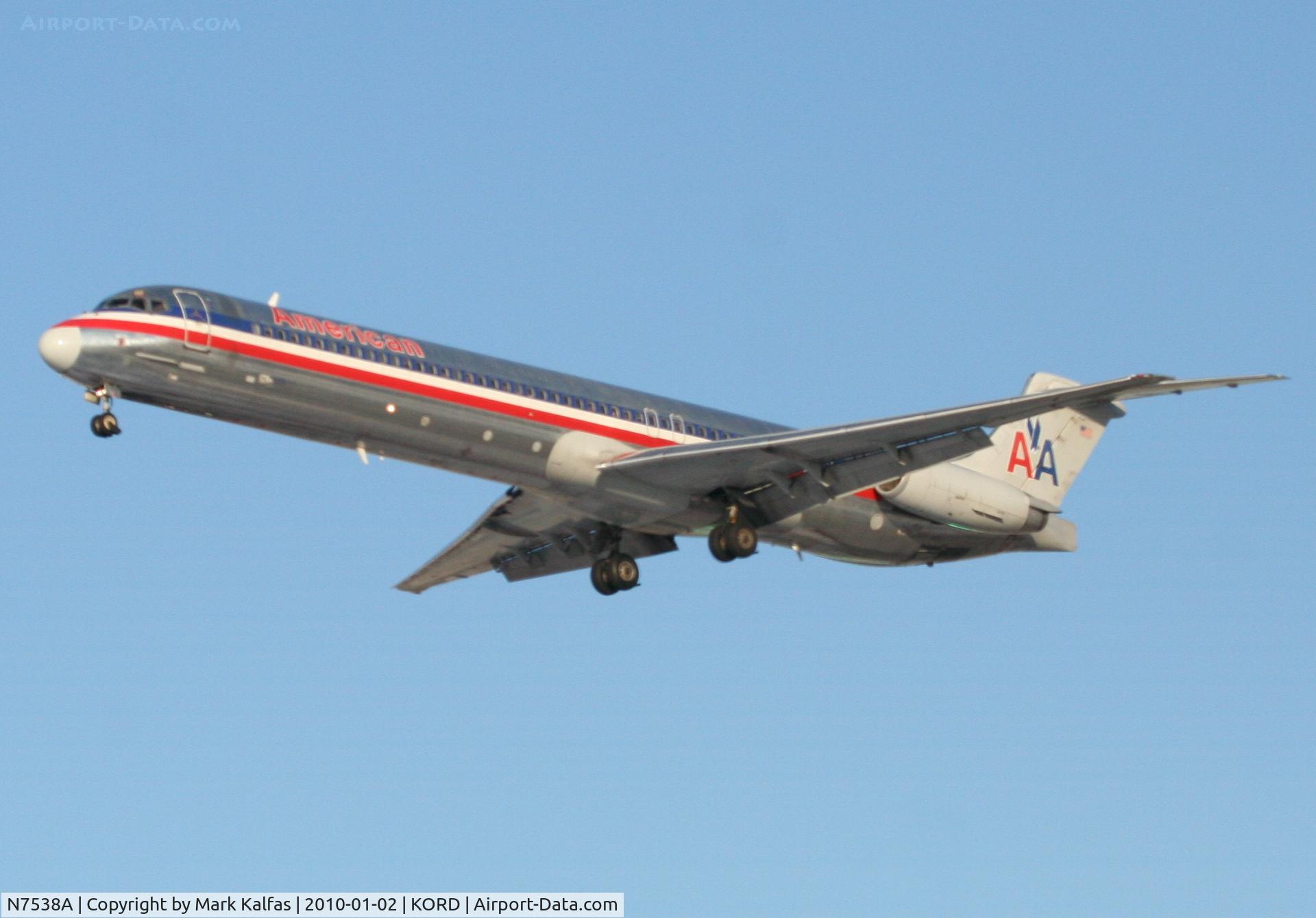 N7538A, 1990 McDonnell Douglas MD-82 (DC-9-82) C/N 49992, American Airlines MD-82, AAL2486, arriving RWY 28 KORD from KAUS.