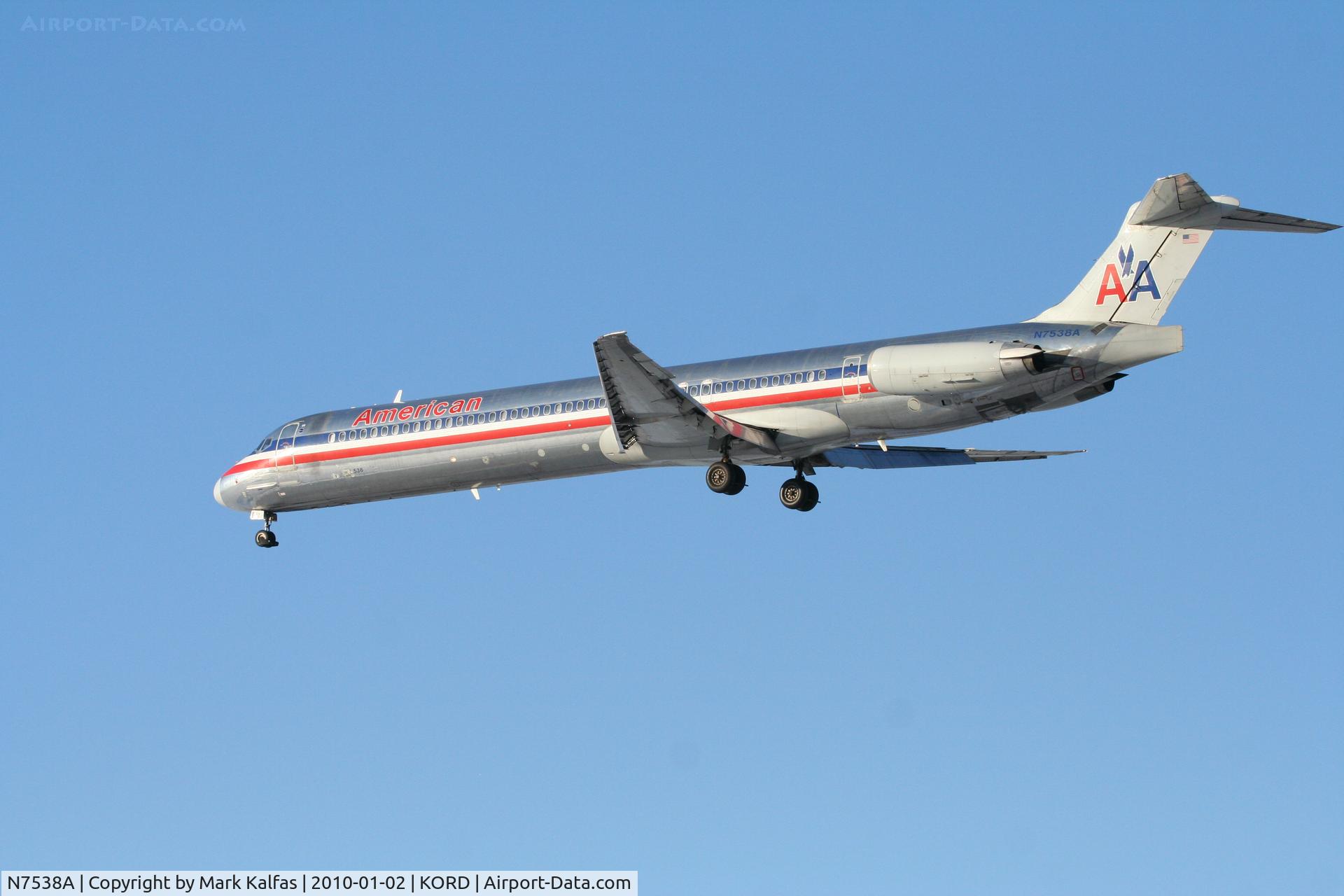 N7538A, 1990 McDonnell Douglas MD-82 (DC-9-82) C/N 49992, America Airlines MD-82, AAL2486, arriving RWY 28 KORD from KAUS.