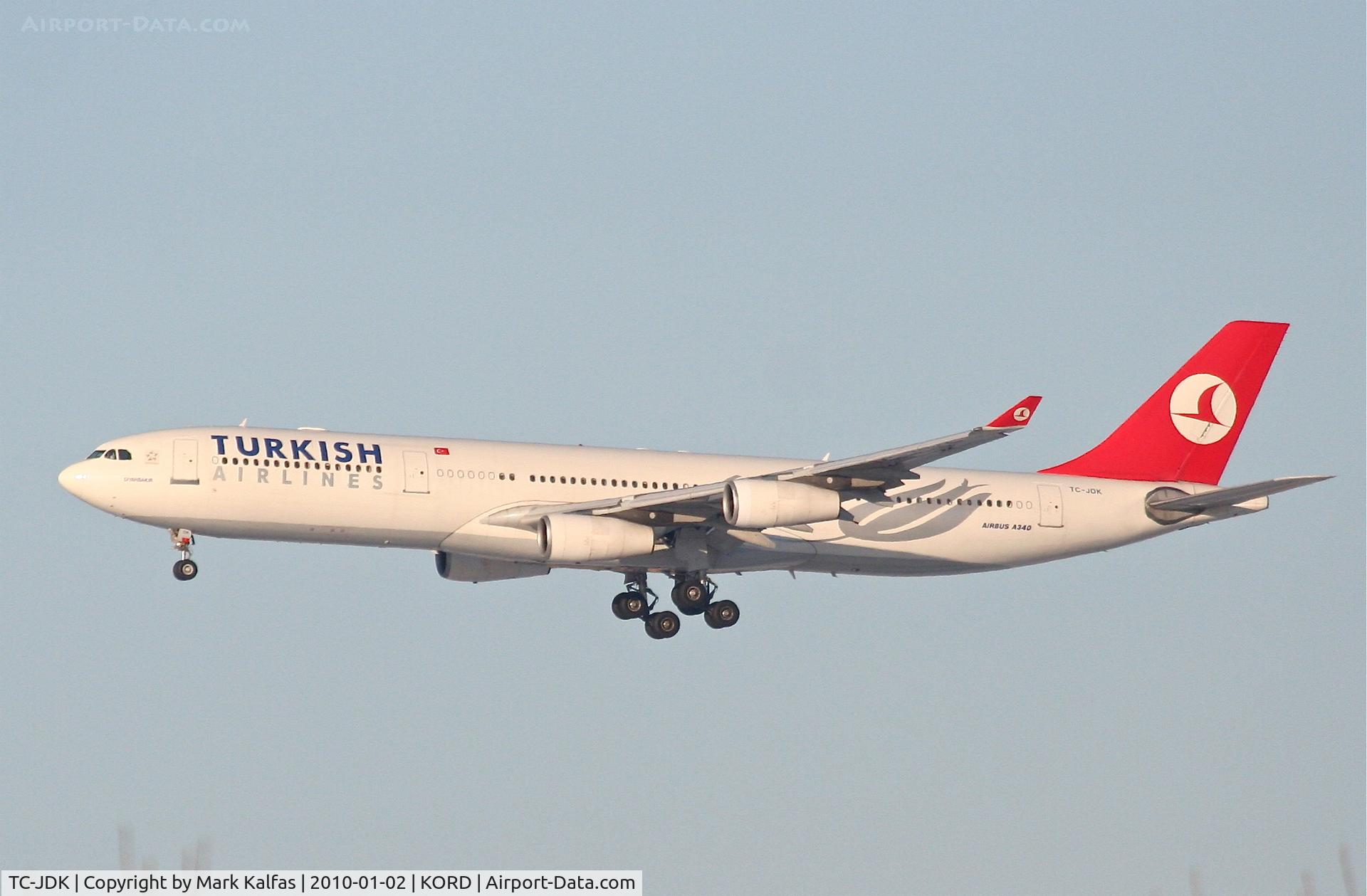TC-JDK, 1993 Airbus A340-311 C/N 025, Turkish Airlines A340-311, THY5, arriving 27L KORD from LTBA (Istanbul).