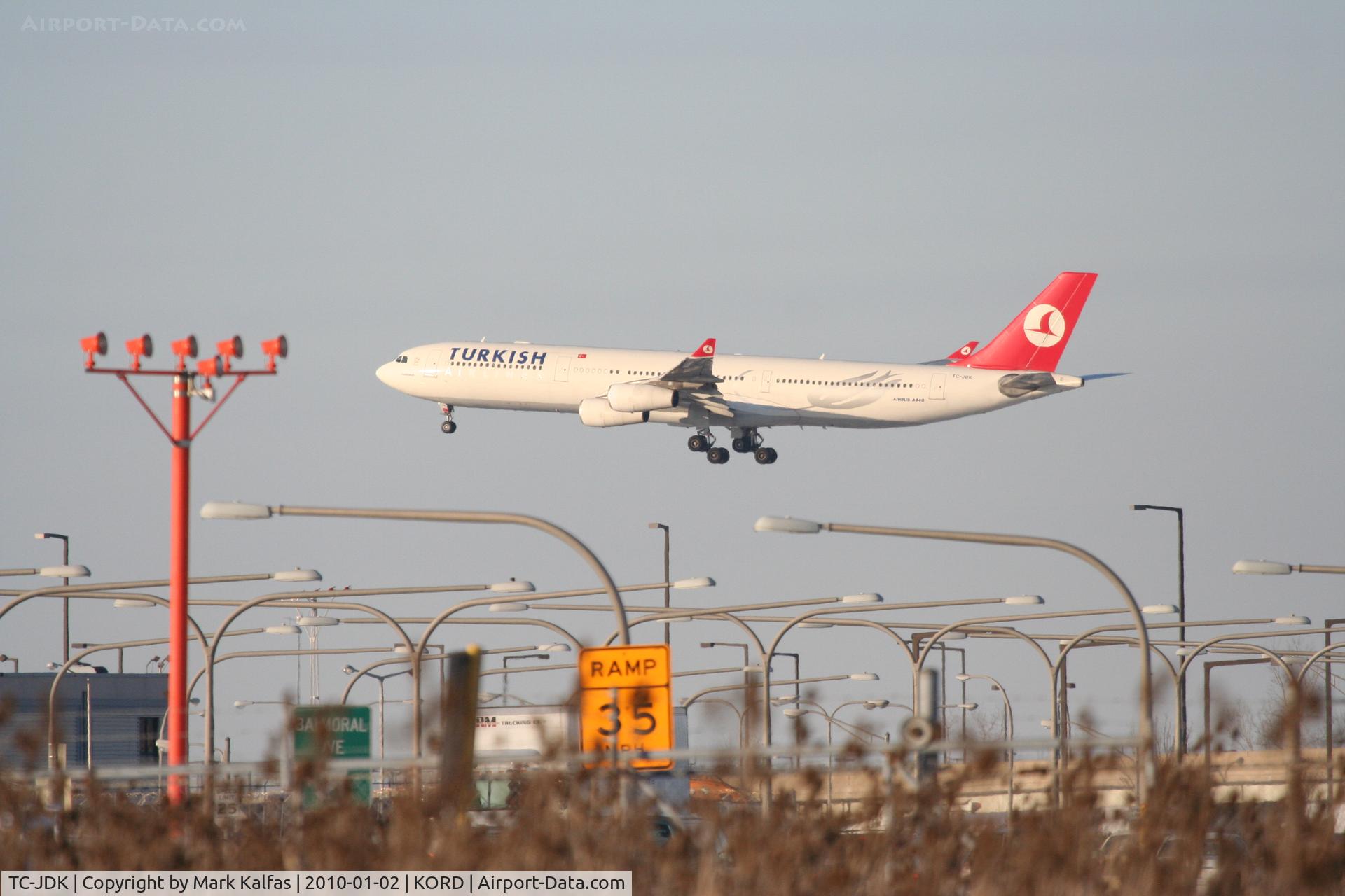 TC-JDK, 1993 Airbus A340-311 C/N 025, Turkish Airlines A340-311, THY5, arriving 27L KORD from LTBA (Istanbul).