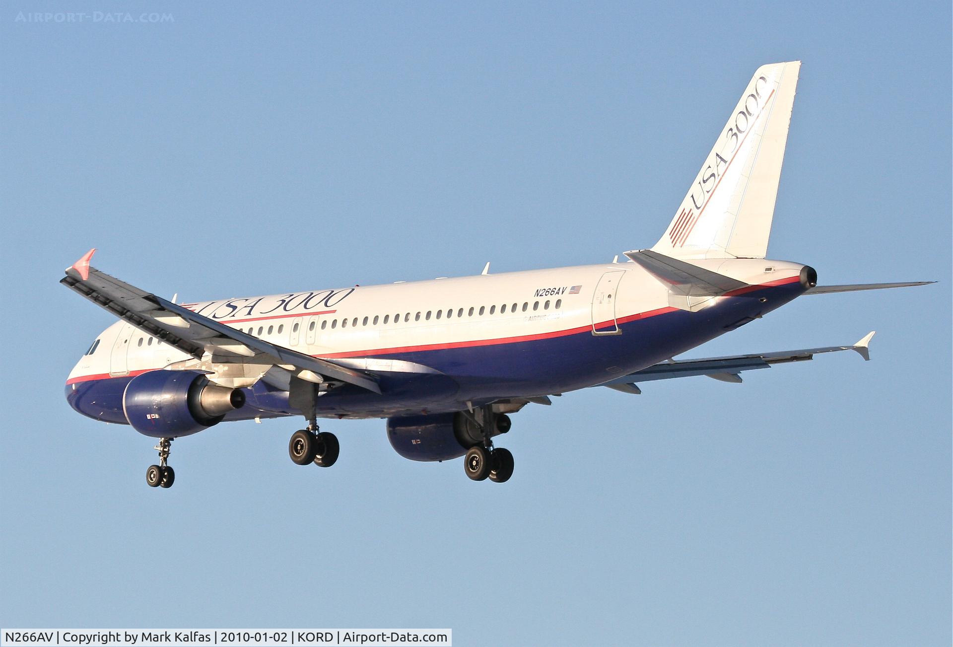 N266AV, 1999 Airbus A320-214 C/N 1152, USA 3000 A320-214, GWY503, arriving RWY 28 KORD from MMUN (Cancun).
