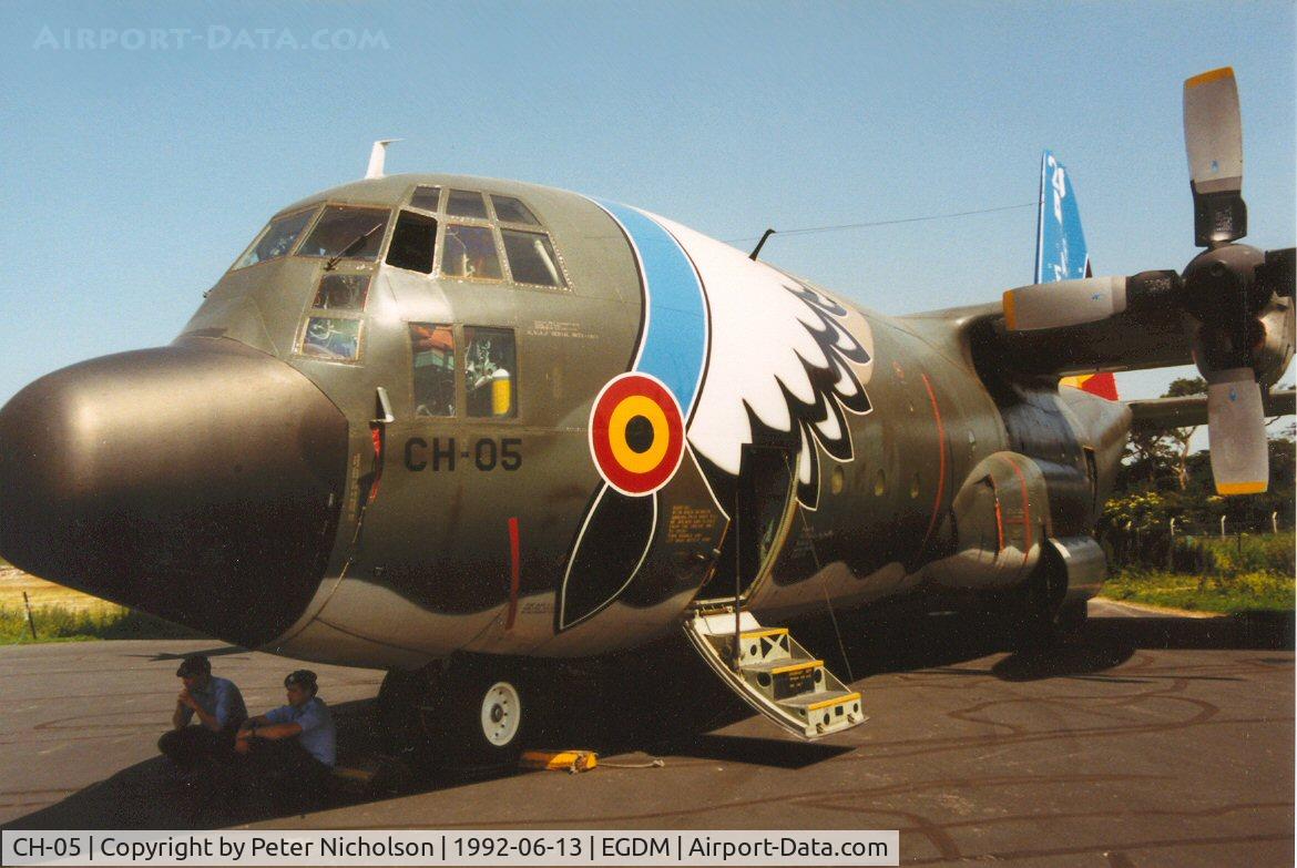CH-05, 1972 Lockheed C-130H Hercules C/N 382-4470, C-130H Hercules of 20 Squadron Belgian Air Force in markings to celebrate 20 years of C-130 operations on display at the 1992 Air Tournament Intnl at Boscombe Down.