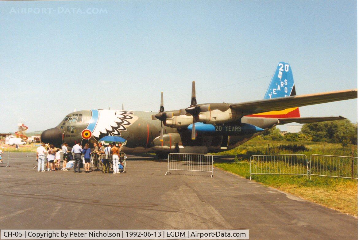 CH-05, 1972 Lockheed C-130H Hercules C/N 382-4470, 20 years anniversary markings adorned this C-130H Hercules of 20 Squadron Belgian Air Force on display at the 1992 Air Tournament Intnl at Boscombe Down.
