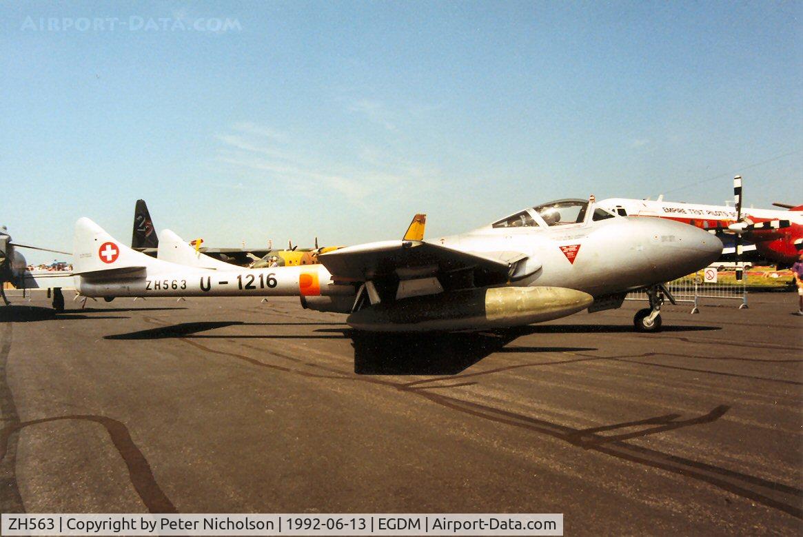ZH563, 1958 De Havilland (F+W Emmen) Vampire T.55 (DH-115) C/N 976, Ex Swiss Air Force Vampire T.55 on display at the 1992 Air Tournament Intnl at Boscombe Down.