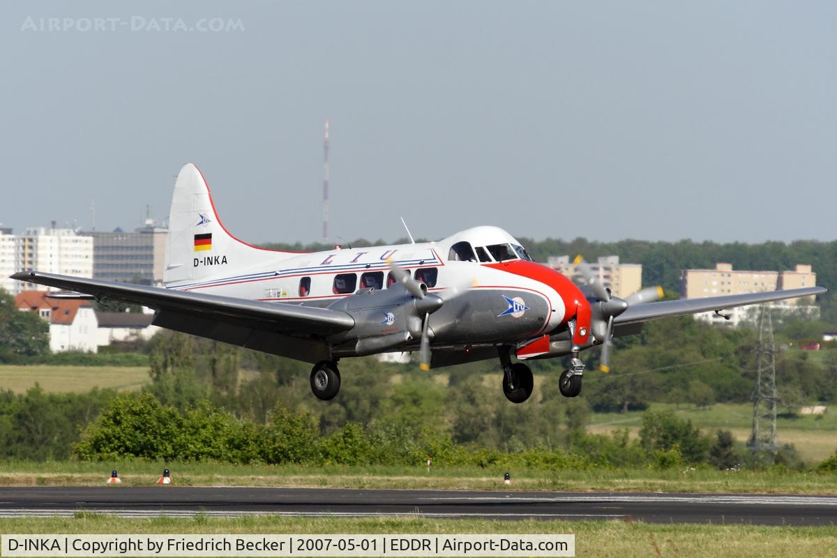 D-INKA, 1949 De Havilland DH-104 Devon C.2 C/N 04266, De Havilland DH 104 about to touchdown