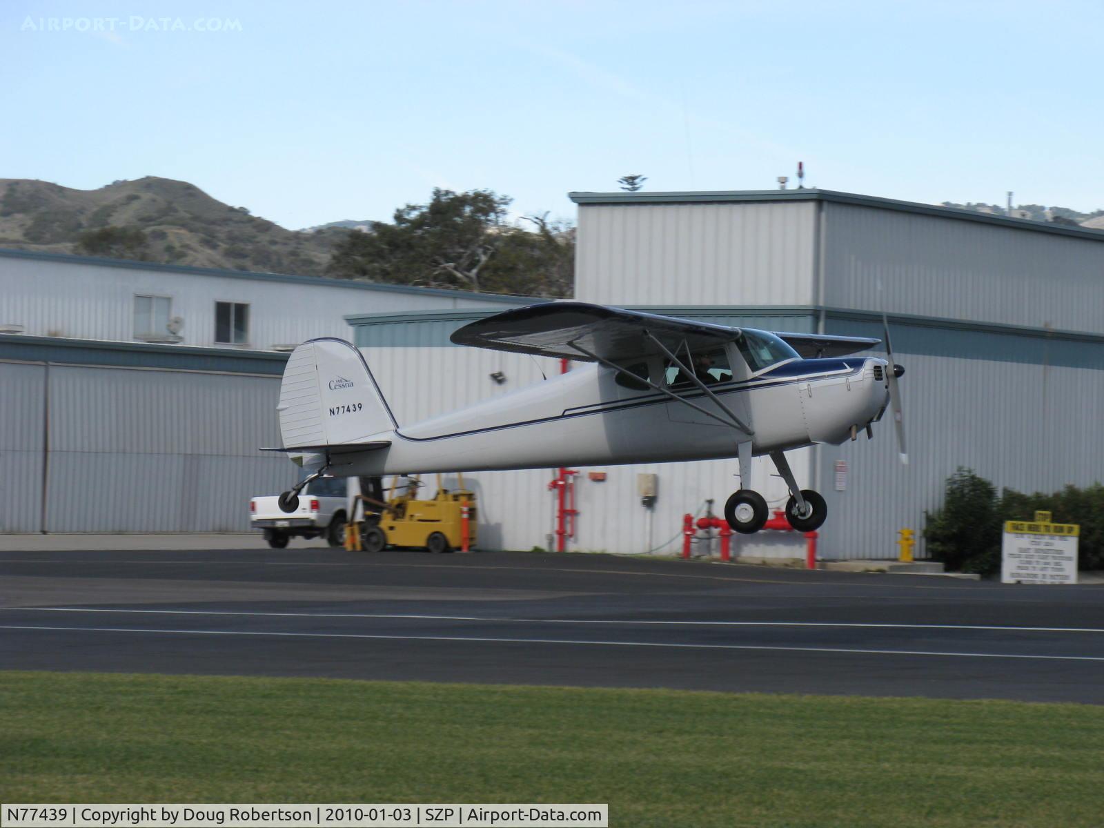 N77439, 1947 Cessna 140 C/N 11881, 1947 Cessna 140, Continental C85 85 Hp, arriving from CNO on Rwy 04