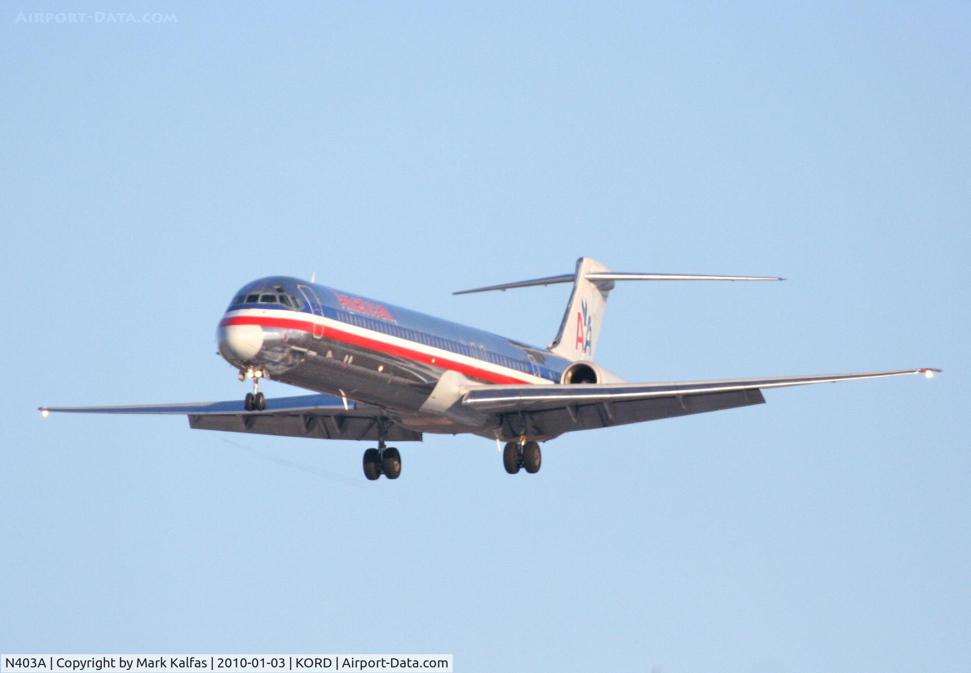 N403A, 1986 McDonnell Douglas MD-82 (DC-9-82) C/N 49314, American Airlines MD-82, AAL2337, arriving KORD RWY 28 fromKBOS.