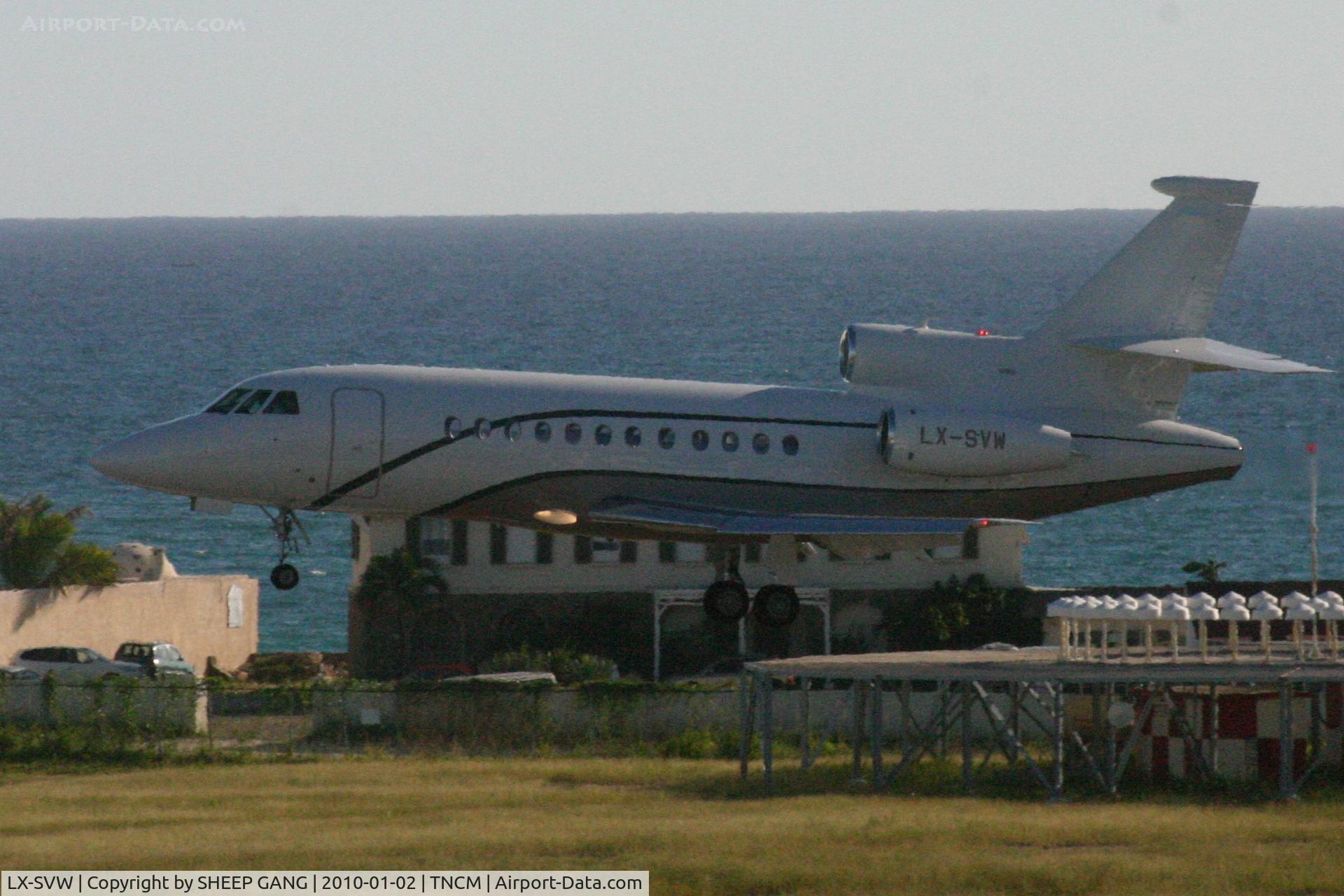 LX-SVW, 2001 Dassault Falcon 2000 C/N 133, LX-SVW landing at TNCM runway 10 late afternoon