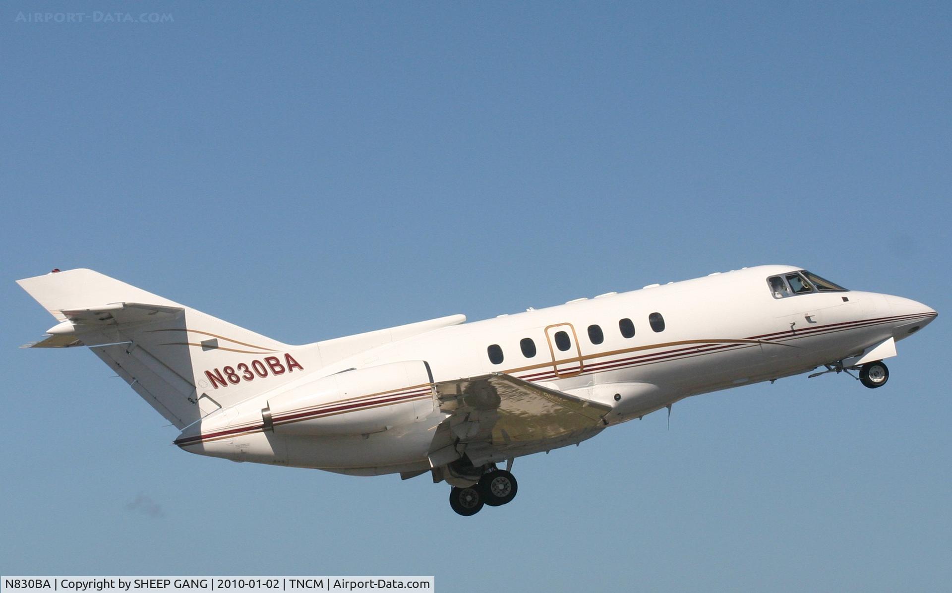 N830BA, 1988 British Aerospace BAe.125 Series 800A C/N 258122, A close up of the N830BA departing TNCM