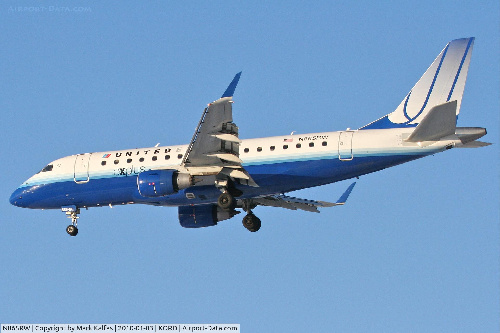 N865RW, 2006 Embraer 170SE (ERJ-170-100SE) C/N 17000122, Shuttle America ERJ-170, TCF7591, arriving KORD RWY 28 from KIND.