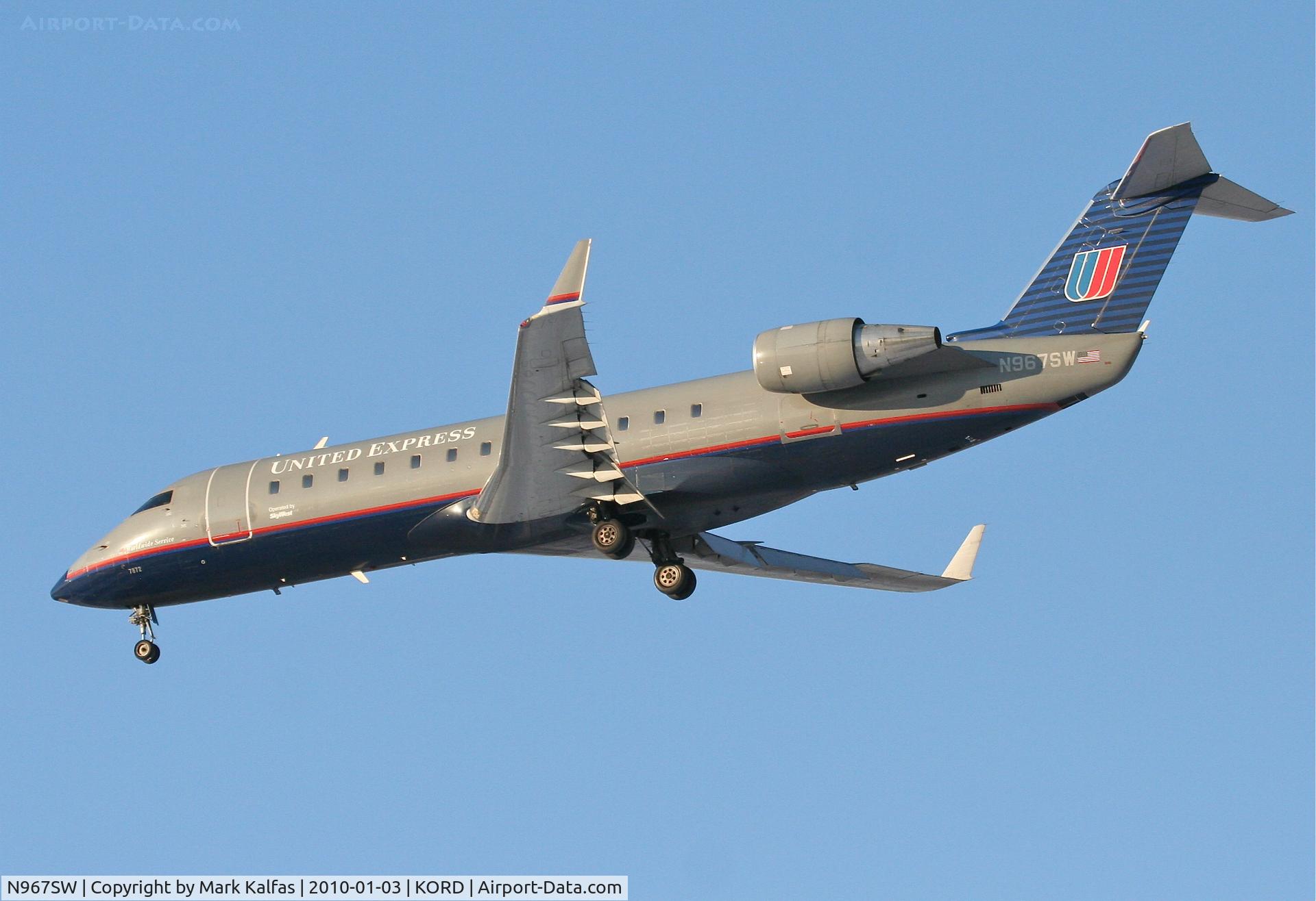 N967SW, 2003 Bombardier CRJ-200ER (CL-600-2B19) C/N 7872, SkyWest/United Express CRJ2, SKW5816 arriving RWY 28 KORD from KXNA.