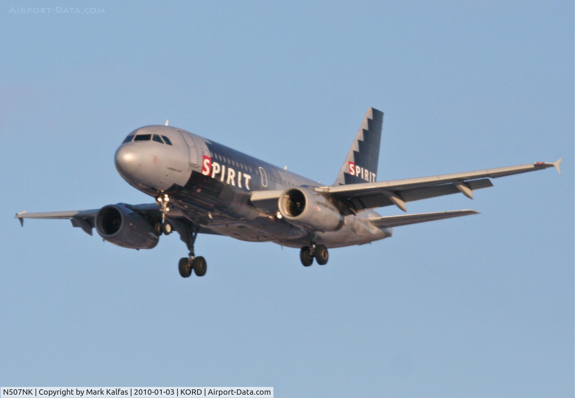 N507NK, 2005 Airbus A319-132 C/N 2560, Spirit Airlines A319-132, NKS220, arriving RWY 28 KORD from KRSW.