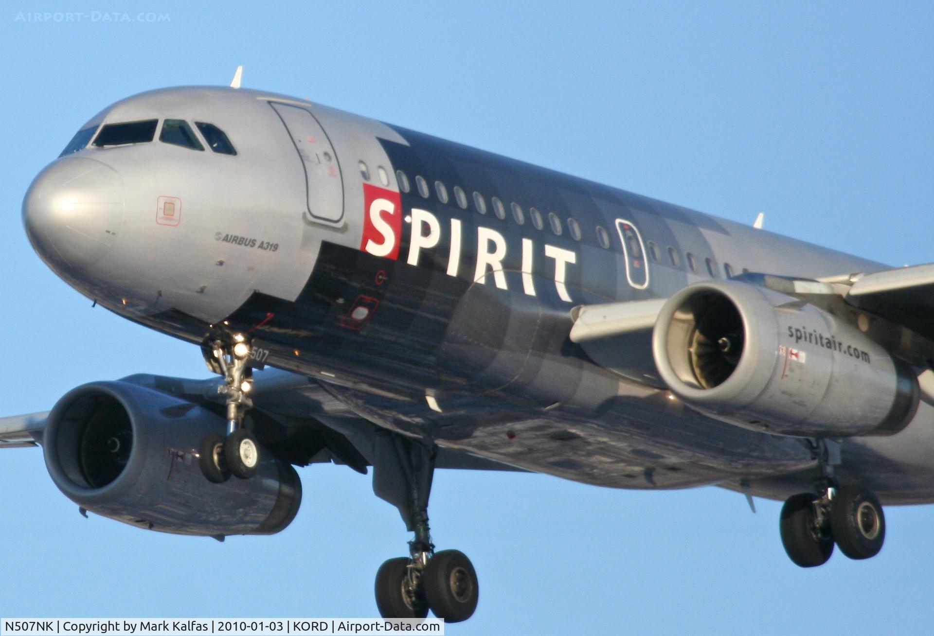 N507NK, 2005 Airbus A319-132 C/N 2560, Spirit Airlines A319-132, NKS220, arriving RWY 28 KORD from KRSW.