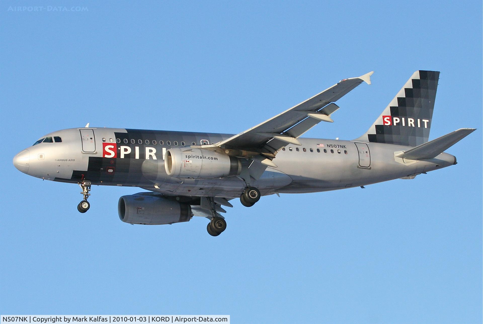 N507NK, 2005 Airbus A319-132 C/N 2560, Spirit Airlines A319-132, NKS220, arriving RWY 28 KORD from KRSW.
