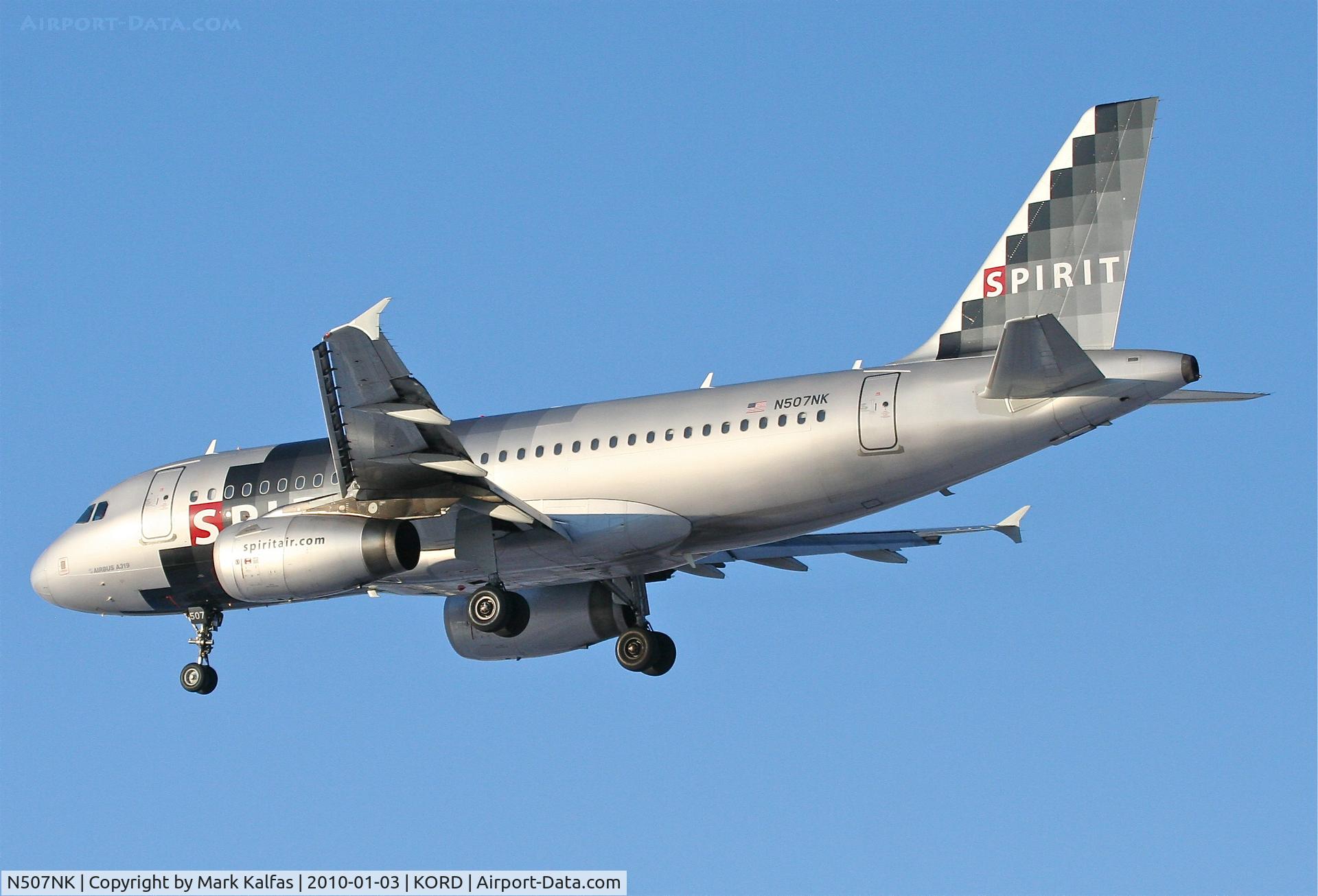 N507NK, 2005 Airbus A319-132 C/N 2560, Spirit Airlines A319-132, NKS220, arriving RWY 28 KORD from KRSW.