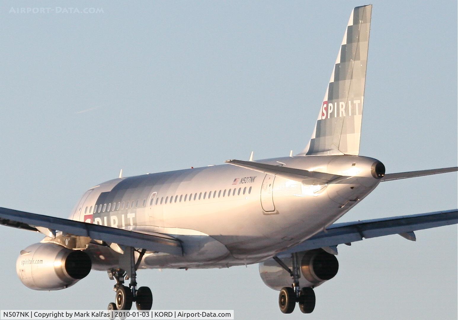N507NK, 2005 Airbus A319-132 C/N 2560, Spirit Airlines A319-132, NKS220, arriving RWY 28 KORD from KRSW.
