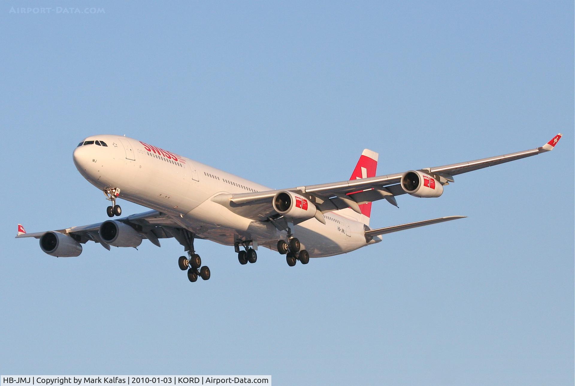 HB-JMJ, 1996 Airbus A340-313X C/N 150, Swissair A340-313, SWR84T, arriving KORD RWY28 from LSZH (Zurich).